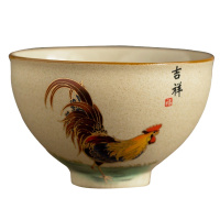 三维工匠 粗陶鸡缸杯 大明成化斗彩 仿古日式 品茗杯单个大号 主人杯 绿色吉祥-反口杯(小号)茶具