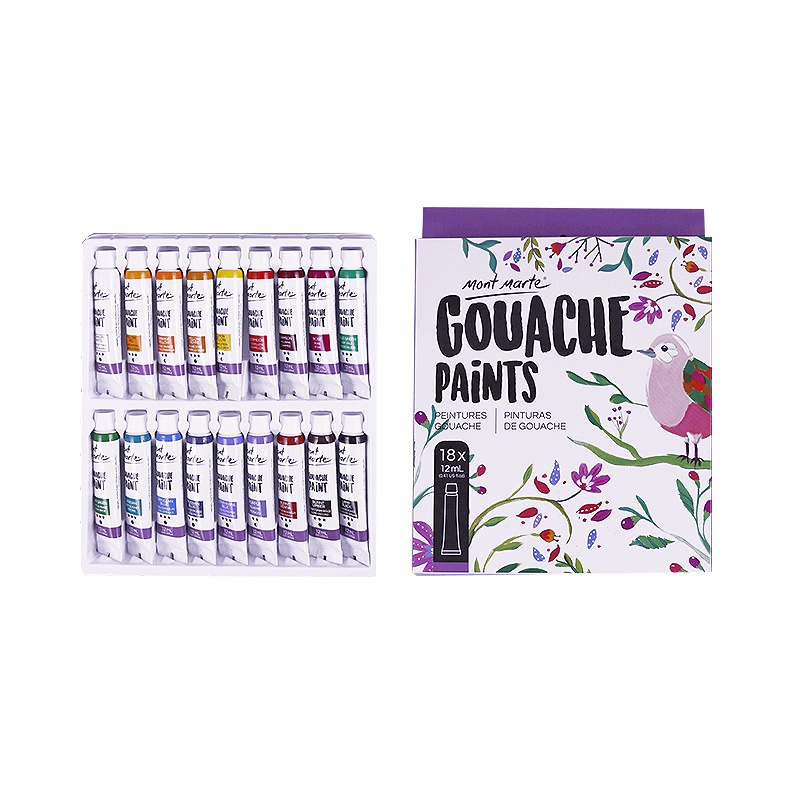 蒙玛特MontMarte儿童水粉颜料套装18色学生用水粉画纸用颜料12ml