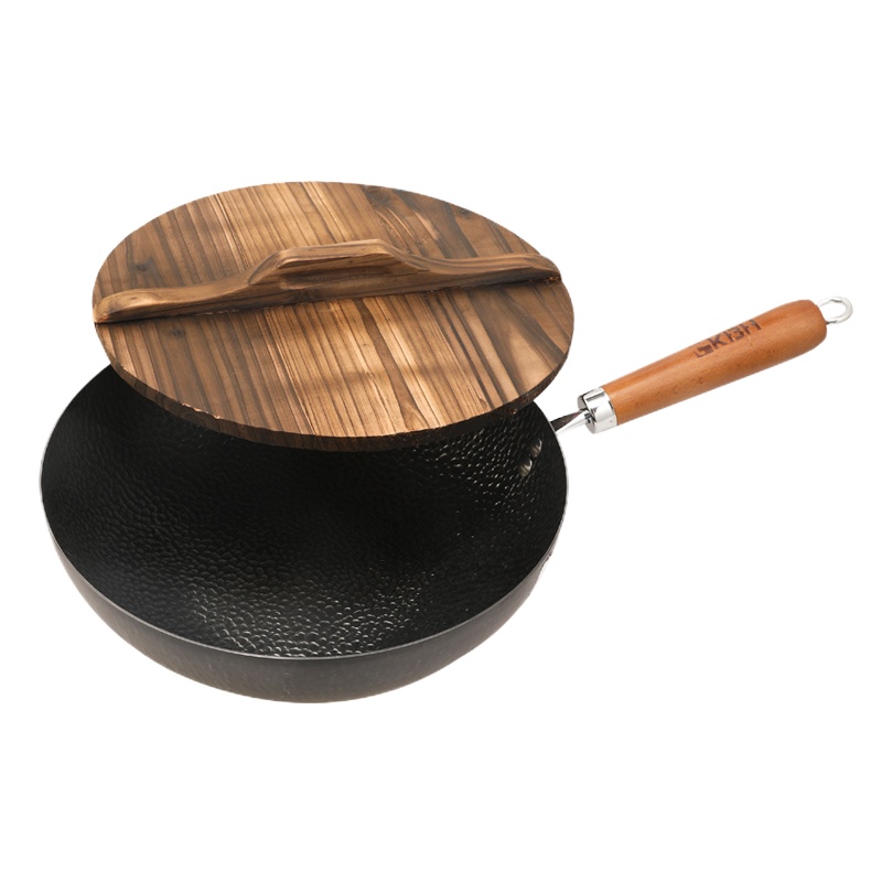 康巴赫(KBH)康巴赫炒锅锻打老铁锅精铁手工炒菜锅32cm无涂层带实木锅盖章丘炒菜铁锅电磁炉明火通用CZQ32A1