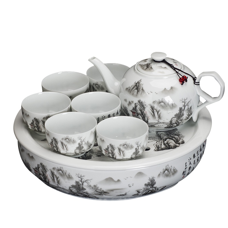 瓷物语CIWUYU家用茶具1000ML 陶瓷大茶壶单壶耐热防暴景德镇青花瓷薄胎瓷（山水茶壶）