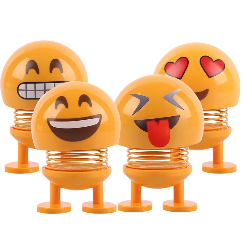 TAOERJ/淘尔杰[4个装]表情包摇头公仔 抖音同款 新品汽车摆件 可爱个性小黄笑脸弹簧仔-随机不同款