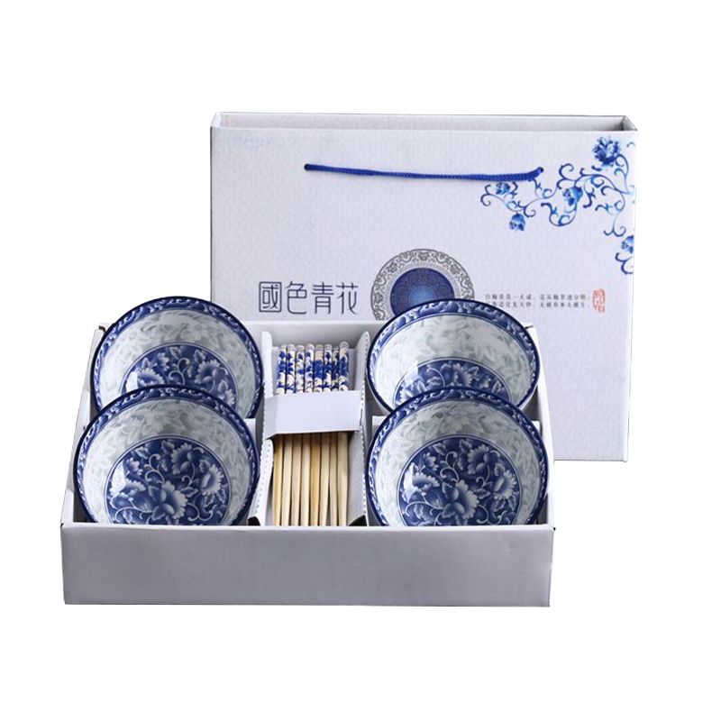 企业定制SCP 青花瓷碗筷套装 SCP-4272 (四碗四筷) 高尔夫陶瓷碗套装活动礼品(套)