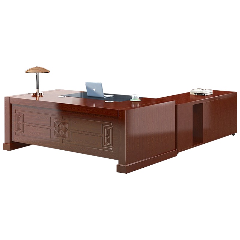 创世人 办公家具大班台主管桌单人办公桌老板桌总裁经理桌油漆实木贴皮大班台2.2米含柜