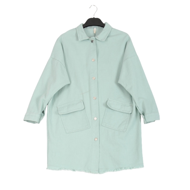 拉夏贝尔Laetia春装新款韩版中长款印花破洞牛仔外套女911611961