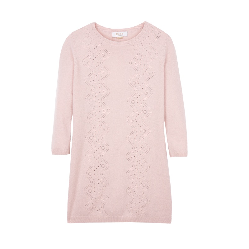 鄂尔多斯ERDOS 纯羊绒一字领挑眼套衫百搭羊绒衫女士针织衫/毛衣