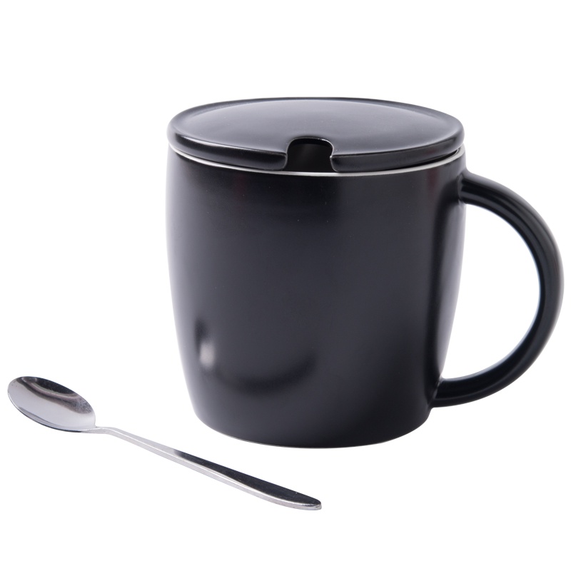 亿嘉IJARL 创意礼品陶瓷马克杯情侣咖啡杯牛奶杯办公杯带盖带勺水杯子