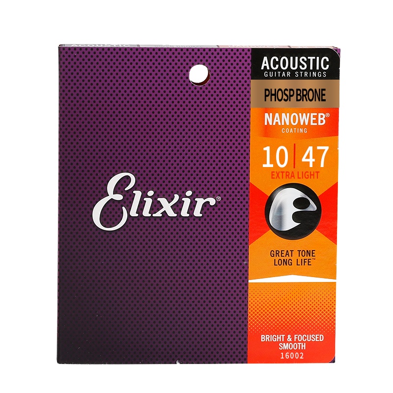 ELIXIR伊利克斯吉他弦 民谣琴弦套弦木吉它磷铜较软覆膜16002 10-47