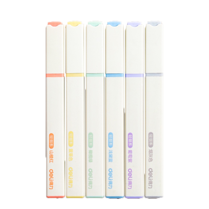 得力(deli)淡色护眼荧光笔记号划重点标记彩色学习做笔记专用涂画大容量萤莹光读看书手账马卡龙颜色系思维导图软头