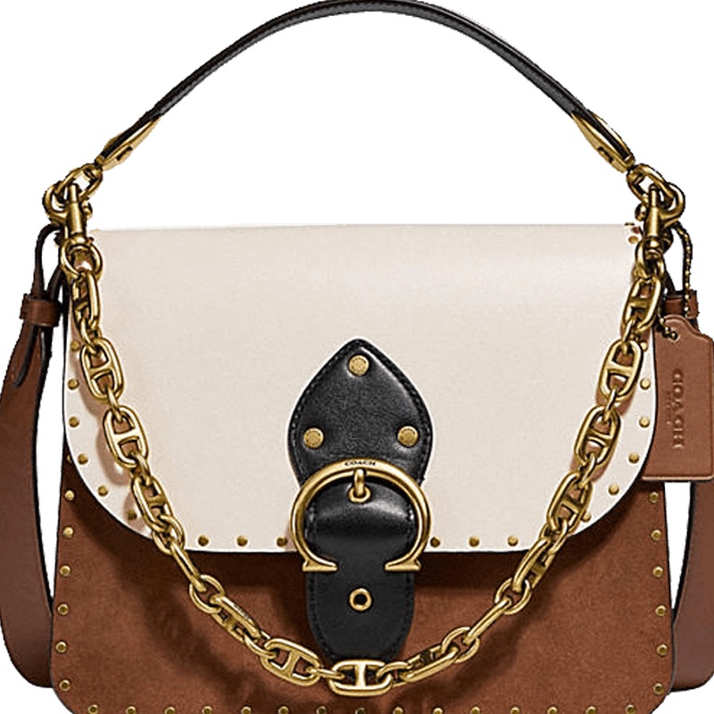 蔻驰COACH BEAT口盖包 光皮拼麂皮金扣 女士斜挎手提包 4595 拼色