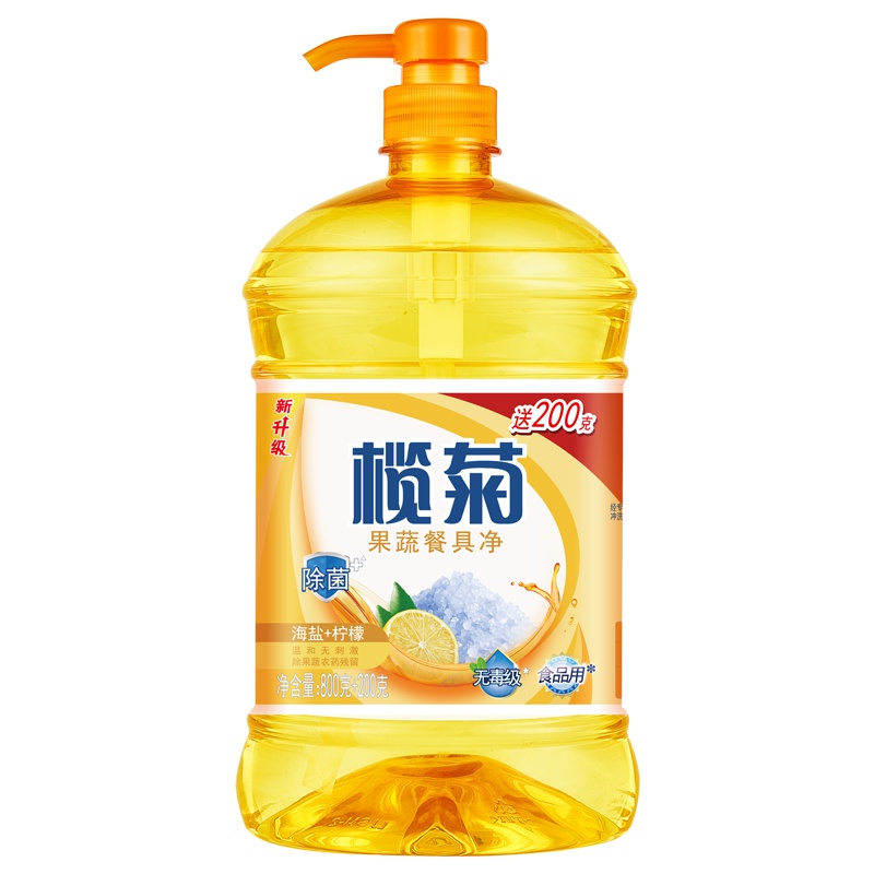 榄菊 洗洁精海盐+柠檬果蔬餐具净1kg 家庭装家用厨房去油洗碗液碟剂洗涤灵 水果蔬菜清洁剂