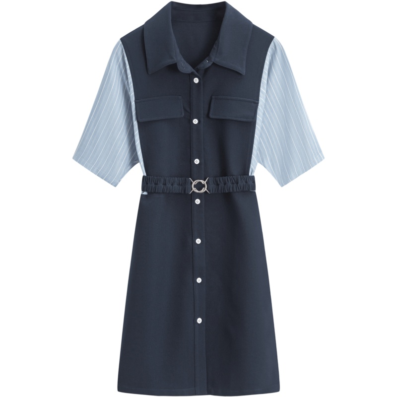 OtherMix气质衬衫裙2021年夏季新款韩版显瘦拼接短袖连衣裙子女潮