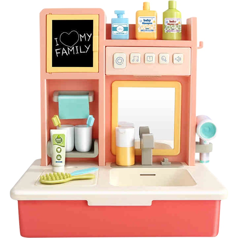 纽奇(Nukied)儿童过家家玩具宝宝仿真多功能可循环出水灯光音乐趣味洗漱台早教男孩女孩学习刷牙多功能洗漱台 维尔粉