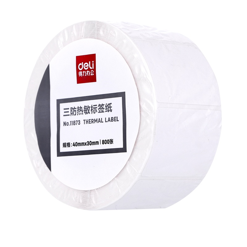 得力deli11873热敏标签纸40*30mm*800张(外卖-横版)不干胶打印标签纸三防电子面单条码纸单卷