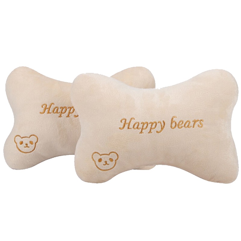 富屯 汽车头枕护颈枕抱枕颈枕靠枕抱枕颈部车上车内一对萌萌可爱枕头个性 米色公仔头枕竹炭包