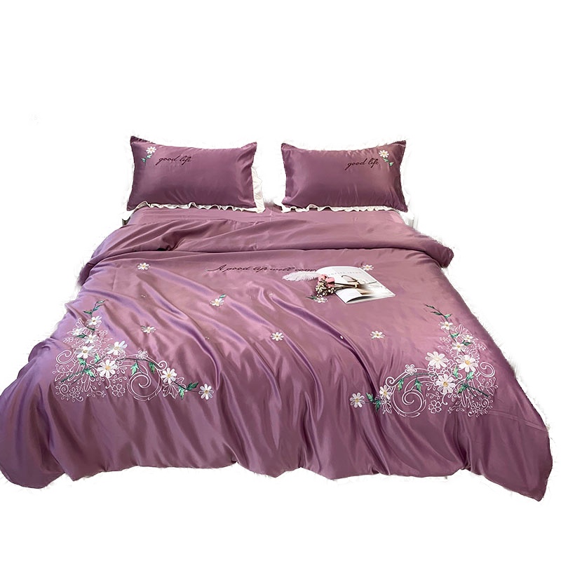 九氏(JOESH)60S水洗真丝绣花夏被单双人卧室被子四件套