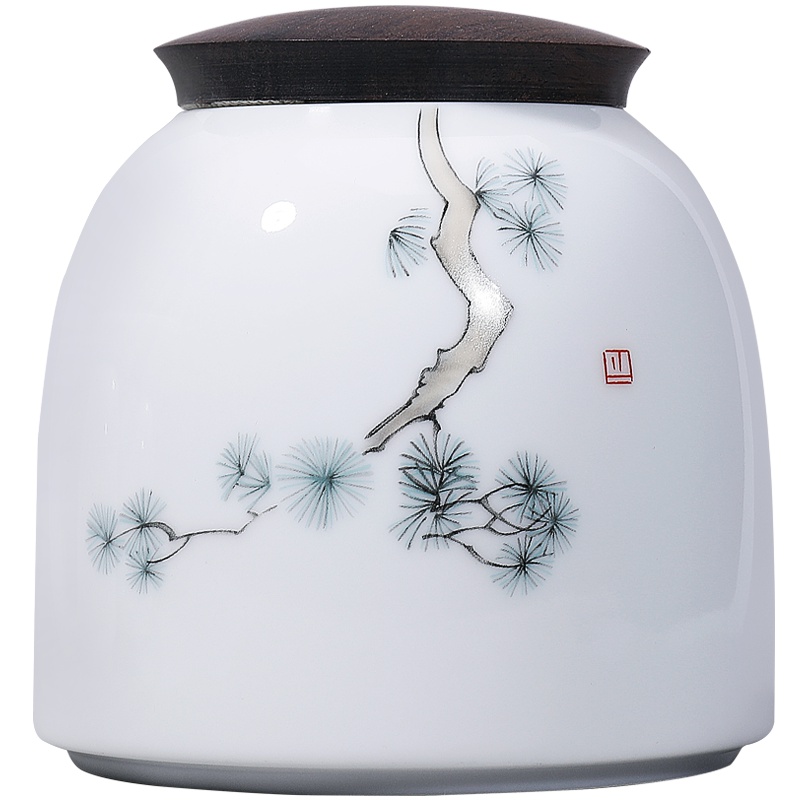 領藝 茶叶罐陶瓷罐储物罐存茶罐中大号便携旅行普洱茶铁观音 松巍峨