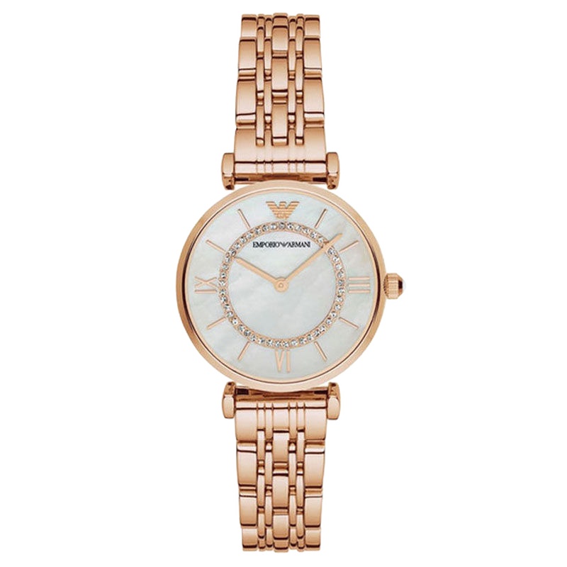 阿玛尼(ARMANI)手表 女时尚镶钻女士手表珍珠贝母女表 玫瑰金珍珠贝母AR1909