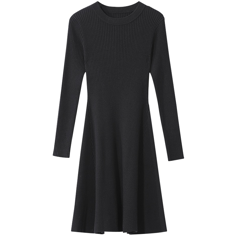 OSA黑色针织连衣裙女秋冬季2021年新款中长款内搭打底裙毛衣裙子
