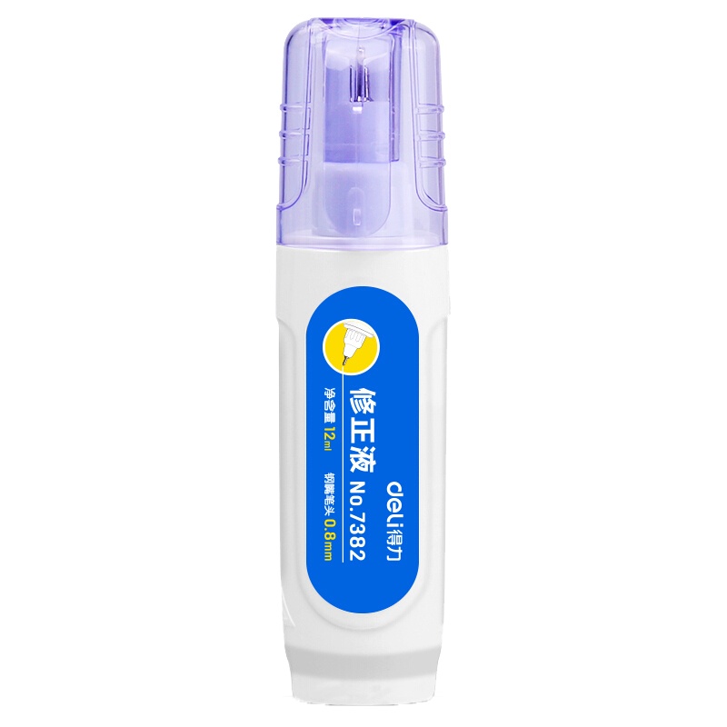 自营 新品 得力(deli) 笔形12ml 环保修正液学生涂改液 改正液 不锈钢笔头修正笔7382 16支/盒