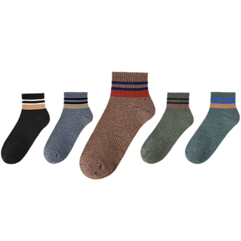 猫人袜子男中筒秋冬季复古条纹男袜透气细腻螺纹袜口(七双装)