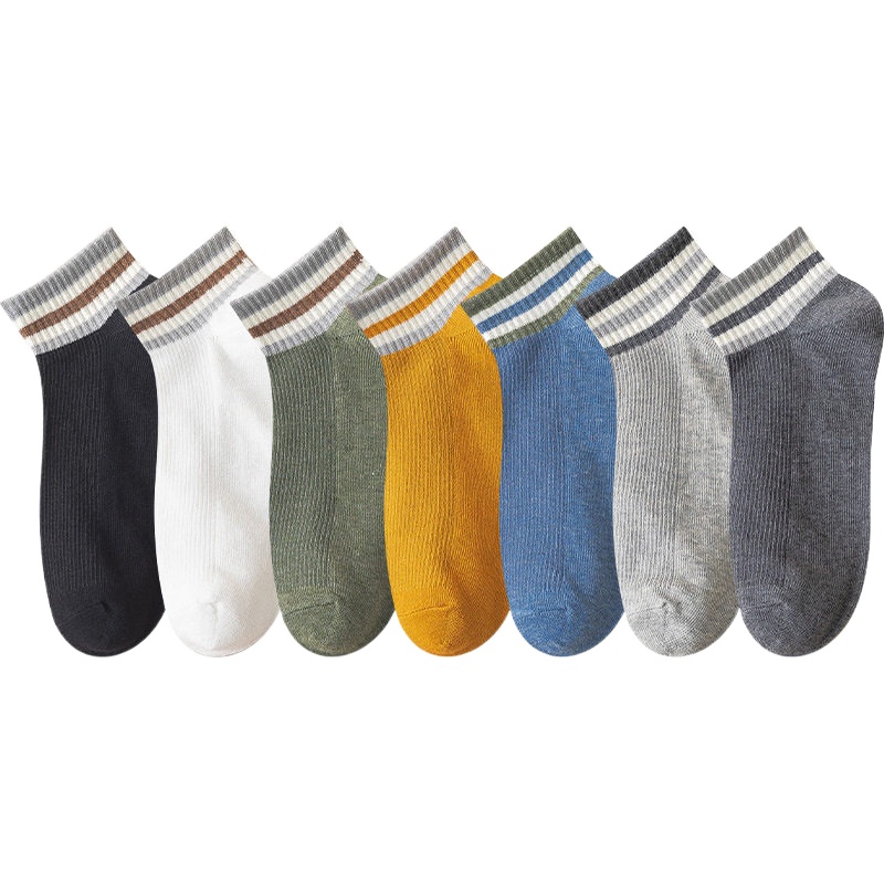 俞兆林[十双装]袜子男春夏季棉质韩版吸汗透气短筒袜罗口条纹灰百搭个性休闲船袜