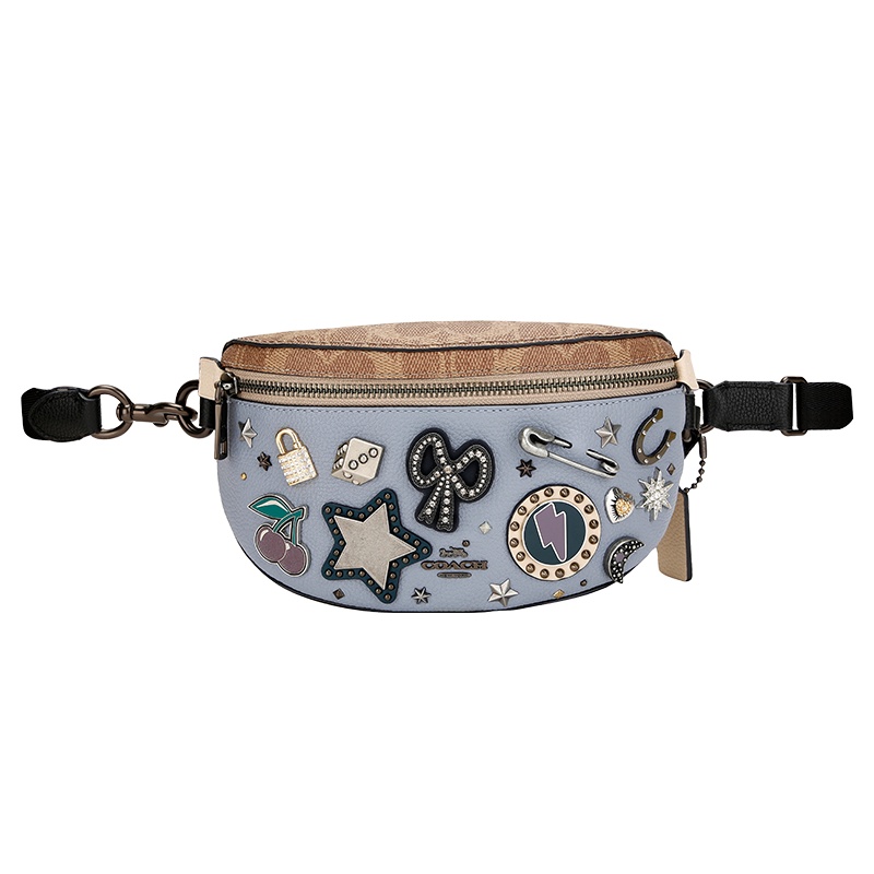 COACH 蔻驰 奢侈品 欧美时尚经典女士专柜款天蓝图案款人造革单肩腰包斜挎包 女78003 V5ORK