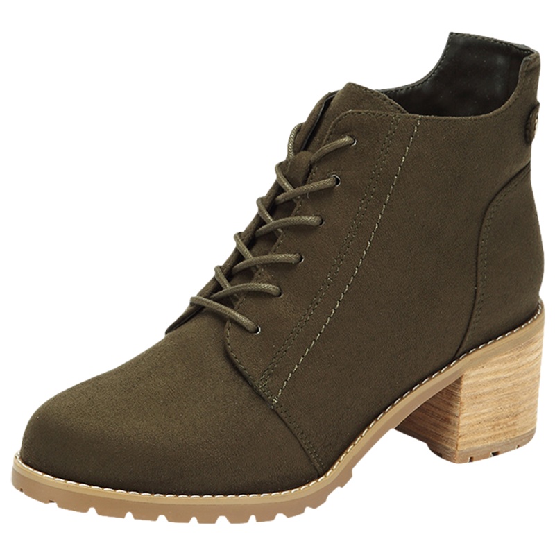 达芙妮秋冬新款粗跟系带短靴中跟绒面女高帮靴