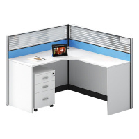 [一鹏]屏风办公桌L字型单人位职员工作位蓝色员工桌电脑桌