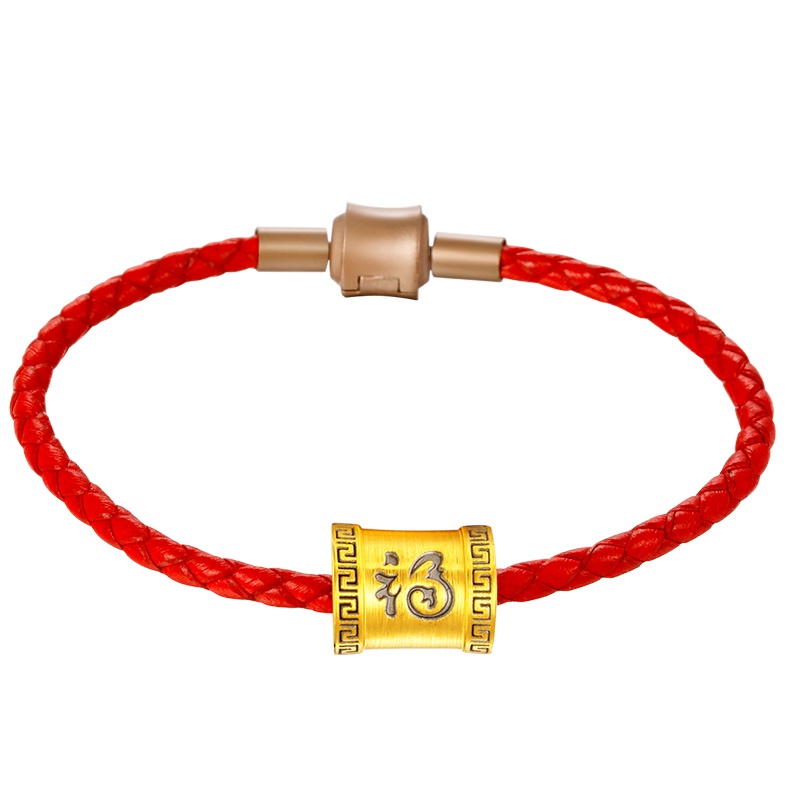 黄金码头5D复古硬金足金999福爱心管手串欧美非主流男女黄金手链表白求爱送爱人节日礼物