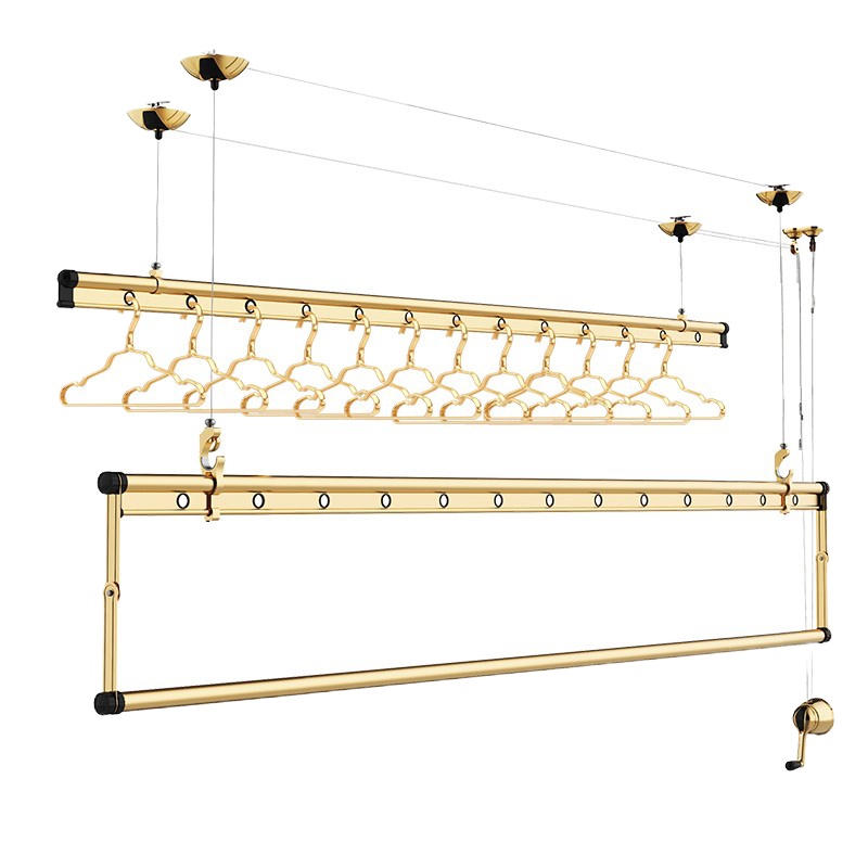 企购优品好太太晾衣架手摇升降 晾杆挂衣架阳台晒衣杆晒衣架晾衣杆 D-1023C金色2.0米+12个铝衣架