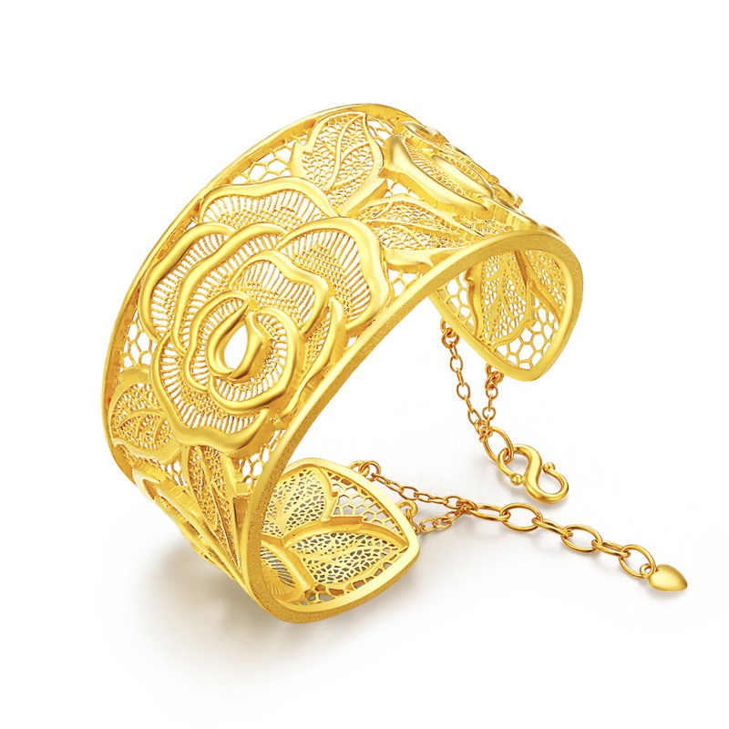 金一 足金999镂空富贵牡丹女士黄金手镯 婚庆婚嫁套系送老婆送礼佳选（计价） ABE001