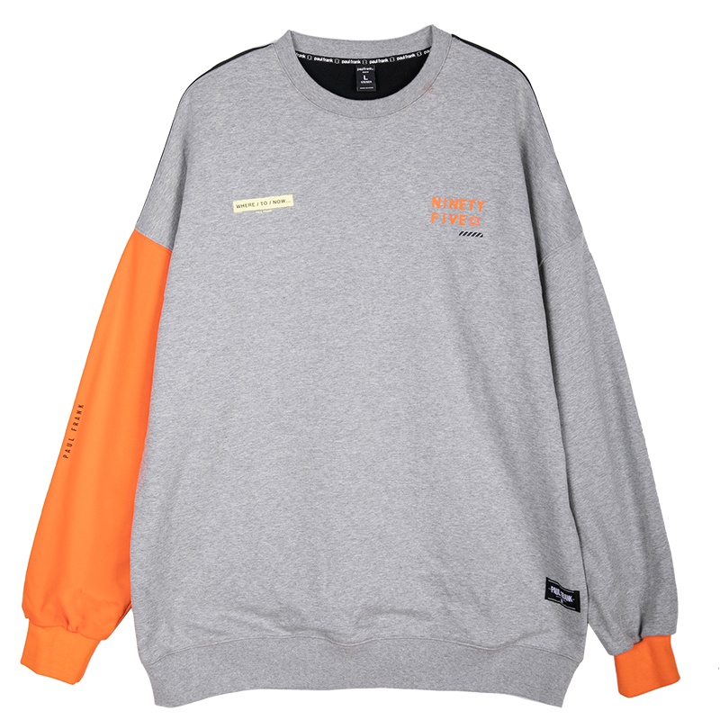 PaulFrank/大嘴猴卫衣男装新款宽松圆领拼接色韩版上衣潮 灰色 L