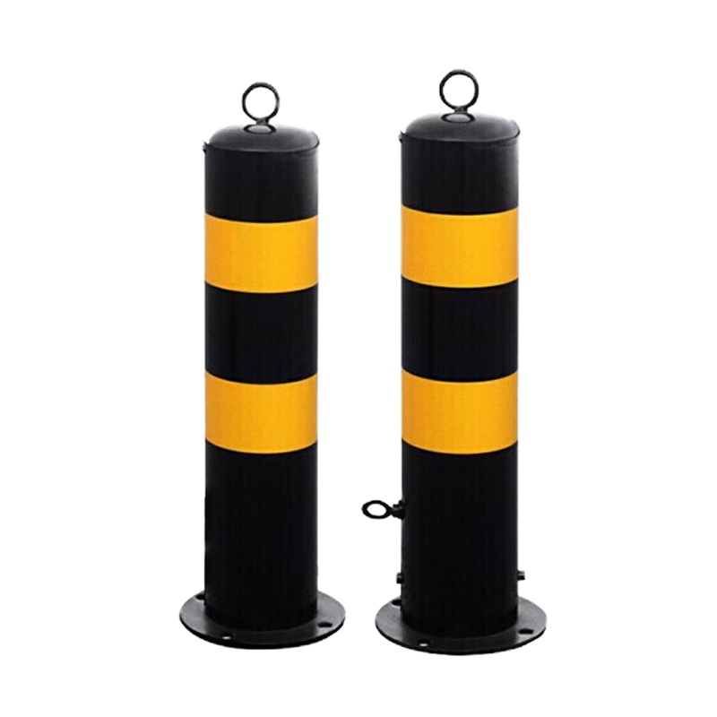 立柱固定占位停车桩（总高度带环50cm、地盘法兰直径16cm、柱子直径11cm）黑黄色