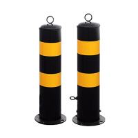 立柱固定占位停车桩（总高度带环50cm、地盘法兰直径16cm、柱子直径11cm）黑黄色