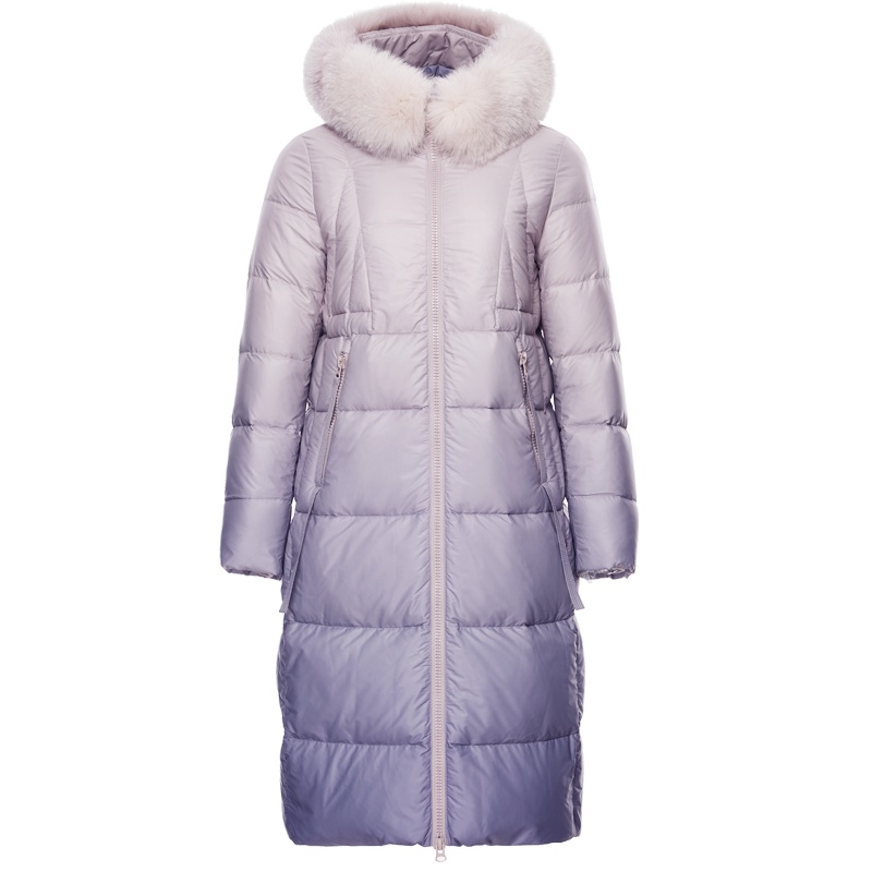 坦博尔女士羽绒服女时尚渐变色长款大毛领潮流外套