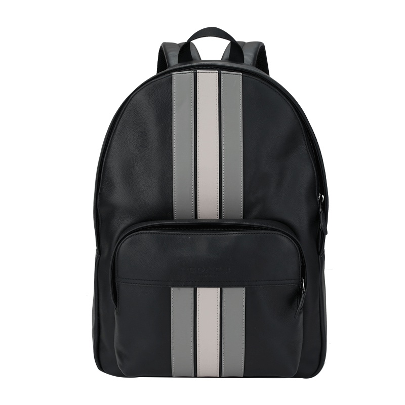 COACH 蔻驰 奢侈品 男士黑色彩条皮革双肩背包