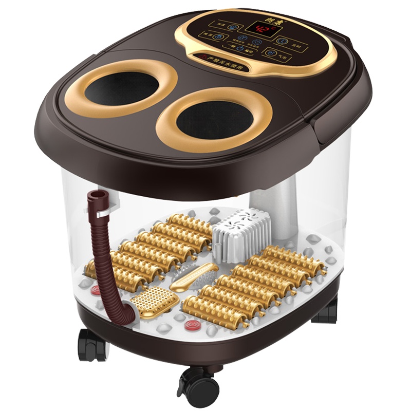 朗康LK-8905熏蒸足浴盆12大滚轮按摩泡脚桶气泡按摩水电隔离红灯照射家用多功能 咖啡色