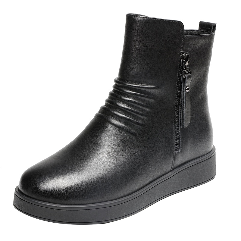 红蜻蜓女鞋新款妈妈棉鞋女冬真皮加绒防滑保暖休闲中老年妈妈棉靴