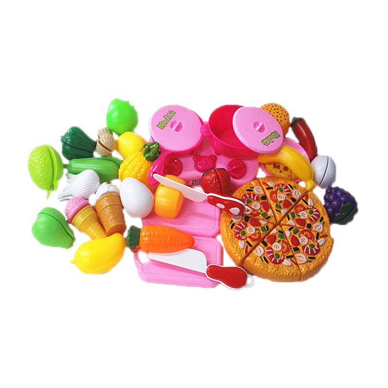 捷光玩具 儿童过家家男女孩做饭玩具厨房仿真餐具超市购物车套装玩具可水洗[果蔬切切乐25件套19可切]