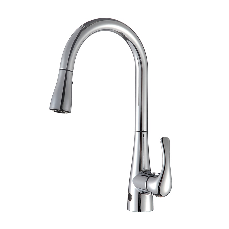 摩壹(MOEXT)厨房抽拉式水龙头冷热家用水槽洗菜盆可伸缩全铜旋转万向龙头防溅银色洗碗池可旋转红外感应三出水十级电镀耐用