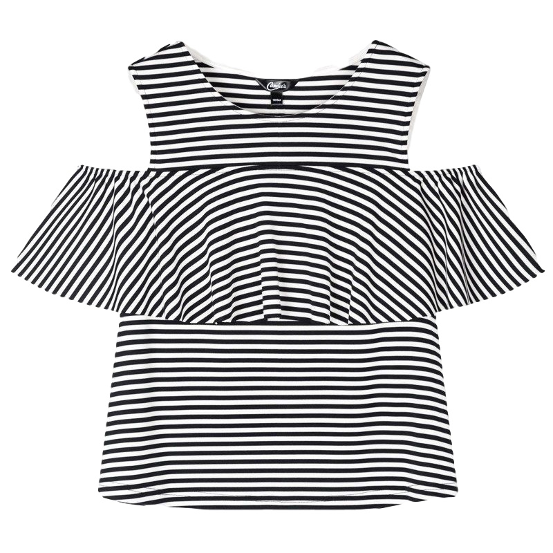 拉夏贝尔candie’s夏季新款时尚原宿简约显瘦漏肩吊带T恤女30072670