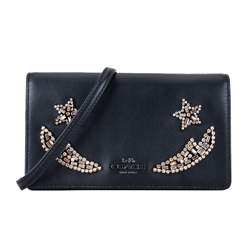 COACH 蔻驰 奢侈品 女士专柜款黑色皮质手包单肩斜挎两用包包具