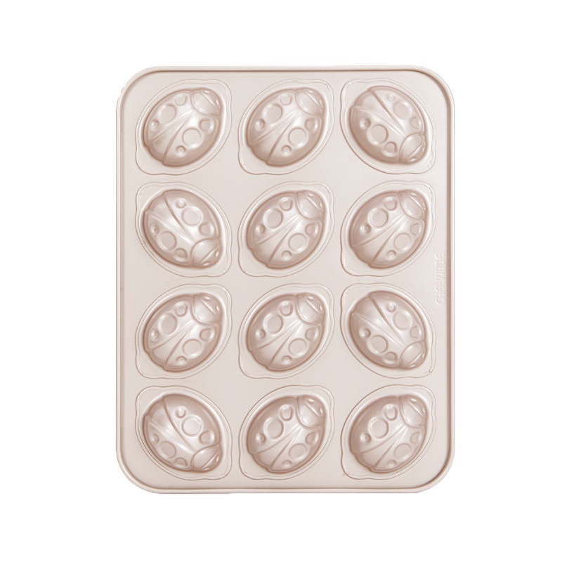 学厨甲壳虫12连杯卡通烘焙果冻布丁蛋糕模具金色不粘立体创意玛德琳烤盘32.6*25.8*3cm家用烤箱用具 WK9809