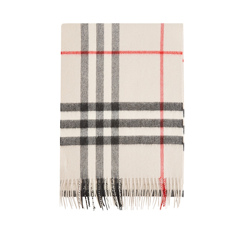 2020新款 BURBERRY 博柏利 男女通用款羊绒格纹围巾 米白色拼色8015533