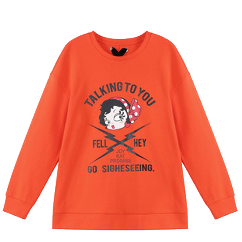 专柜同款红色卫衣女装2019秋装新款韩版宽松长袖chic圆领学生小清新外套潮20015368