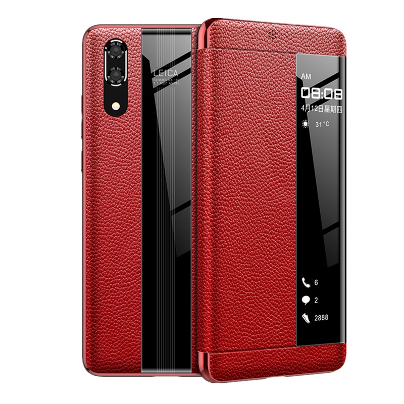 [送钢化膜两张]高铭宣 华为p20手机壳真牛皮高档商务翻盖式保护套p20/30/pro5g保时捷限量版p20黑