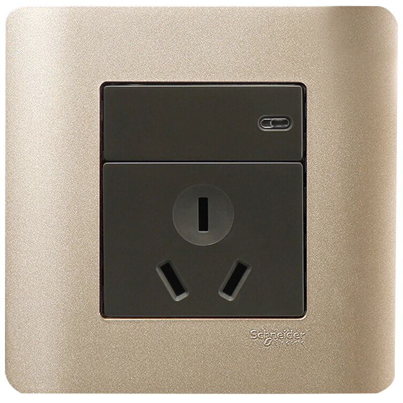 施耐德电气（Schneider Electric）一位 带开关一开三孔 墙壁插座面板 10A 轻点 格调棕