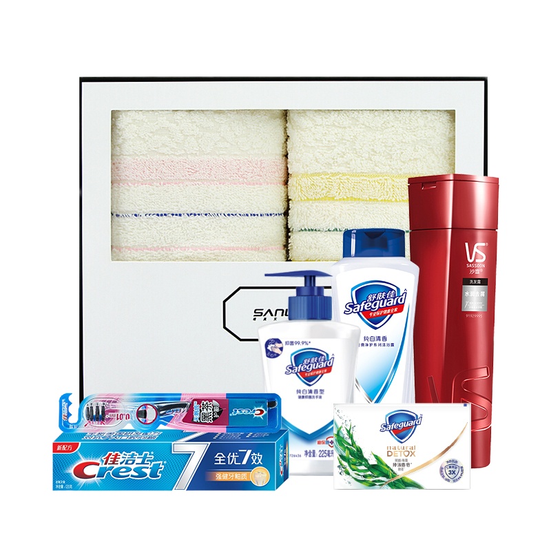 宝洁个人护理系列 · 纯净强效组合(沙宣洗发露、舒肤佳沐浴露、漱口水或香皂、舒肤佳洗手液、佳洁士牙膏牙刷、三利毛巾 lt