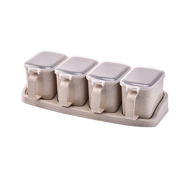 尚烤佳调味盒麦香调料罐分格调味盒带盖调味盒厨房带盖调味料调料盒防潮盐罐调味罐 米色SKJ-10301-1