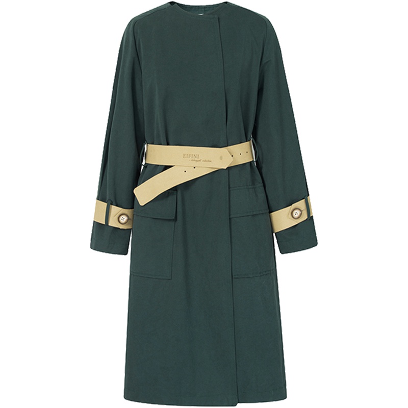 伊芙丽新款宽松时尚流行加厚女士外套中长款系带风衣女夏